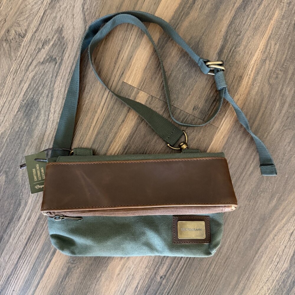 Finley Mill Cross Body Belt Bag Fanny Pack Green Canvas Brown Faux Leather